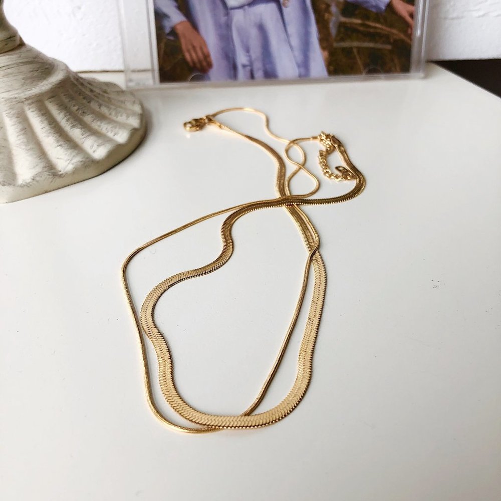 NEW 18K Gold Plated Layered Snake Chain Necklace - Picture 8 of 9